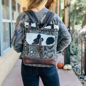 NWT Myra Bags Vibe with me‎ Backpack Spiral Pattern Cowhide Trim